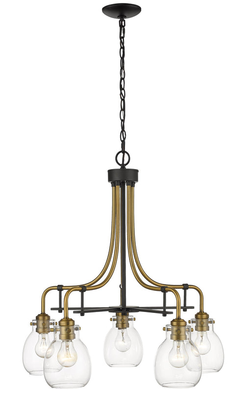 Kraken 5 Light 25" Chandelier in Matte Black + Olde Brass