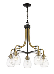 Kraken 5 Light 25" Chandelier in Matte Black + Olde Brass