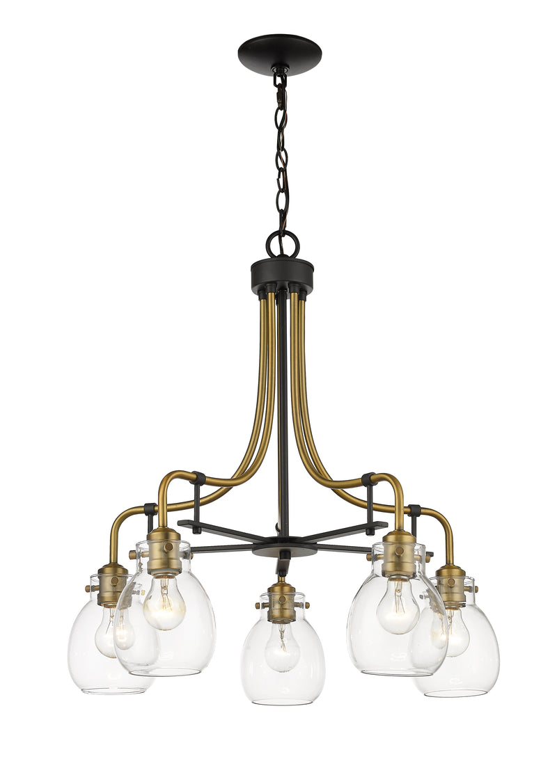 Kraken 5 Light 25" Chandelier in Matte Black + Olde Brass