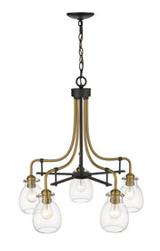 Kraken 5 Light 25" Chandelier in Matte Black + Olde Brass