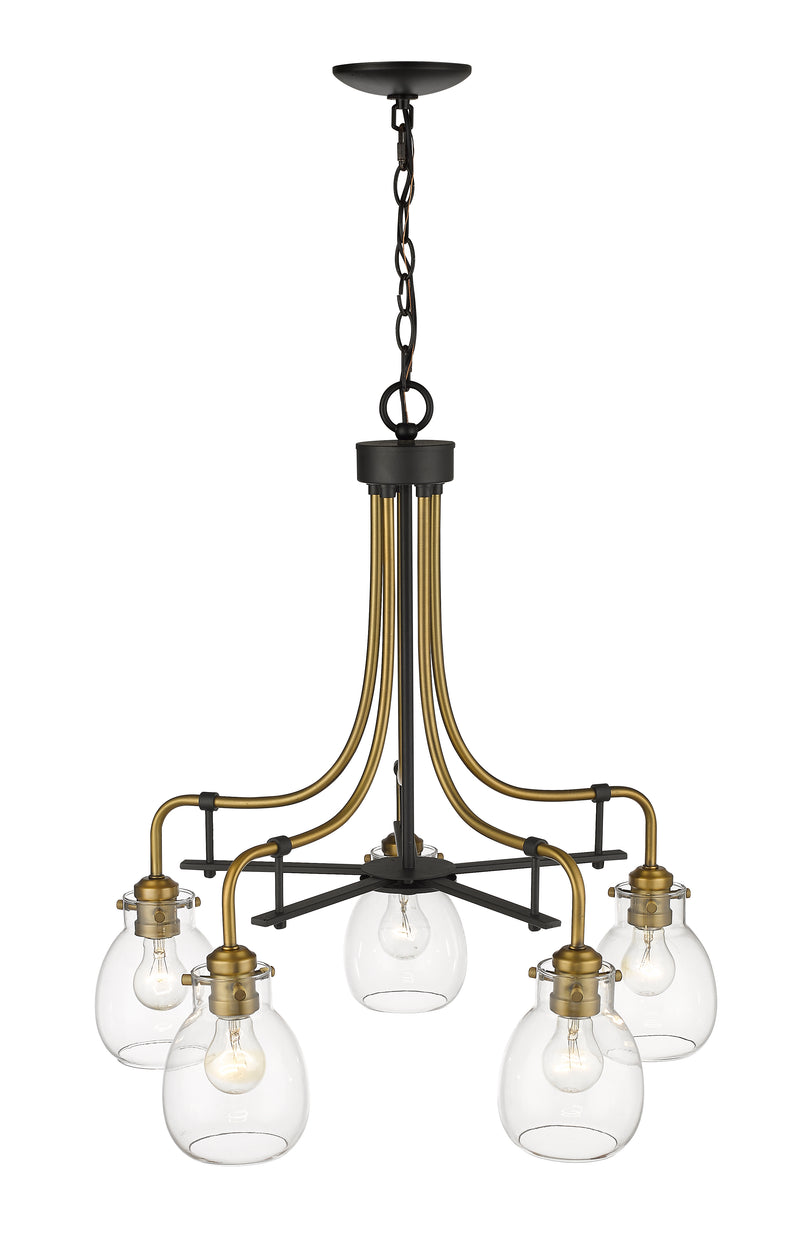 Kraken 5 Light 25" Chandelier in Matte Black + Olde Brass