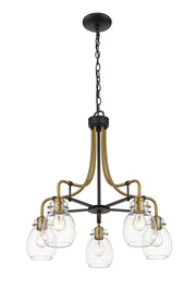 Kraken 5 Light 25" Chandelier in Matte Black + Olde Brass