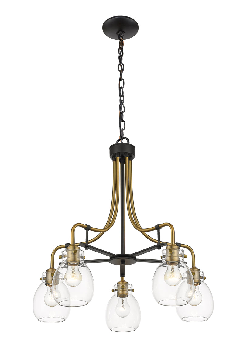 Kraken 5 Light 25" Chandelier in Matte Black + Olde Brass