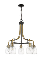 Kraken 5 Light 25" Chandelier in Matte Black + Olde Brass