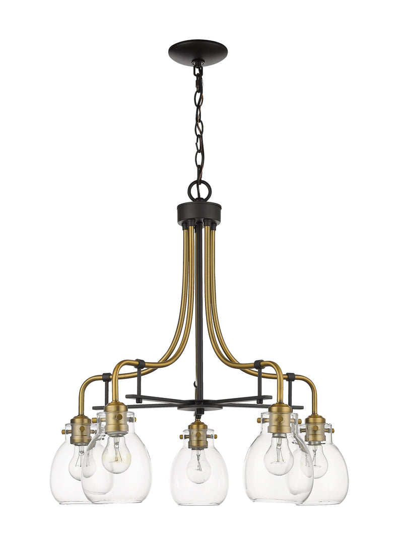 Kraken 5 Light 25" Chandelier in Matte Black + Olde Brass