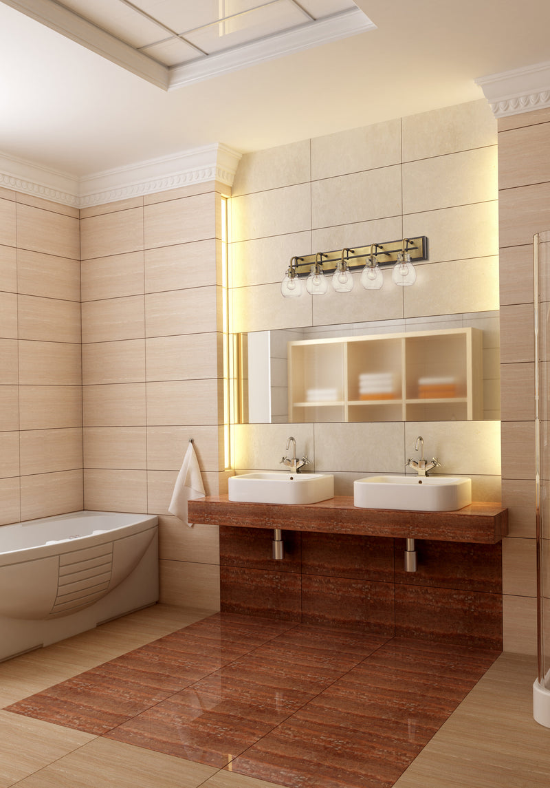 Kraken 5 Light 38" Vanity in Matte Black + Olde Brass in a room setting