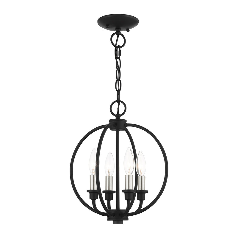 Milania 4-Light Convertible Chandelier / Semi-Flush Mount in Black with Brushed Nickel Accents