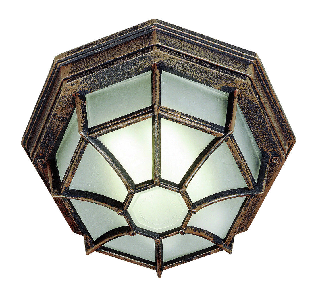 Benkert 1-Light Flushmount Lantern in Rust with Frosted Glass