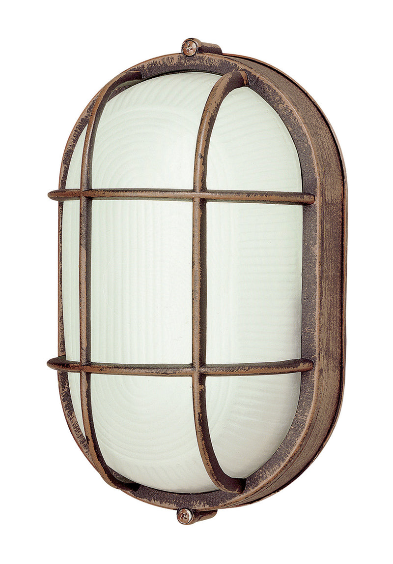 Aria 1-Light Bulkhead in Rust with Ribbed Frosted Glass