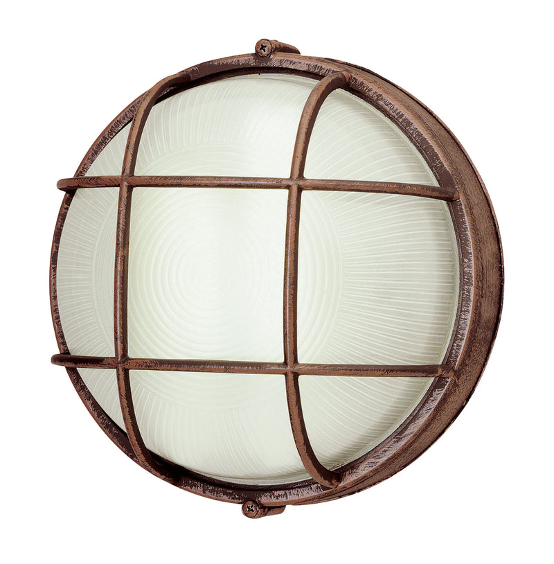 Aria 1-Light Bulkhead in Rust with Ribbed Frosted Glass