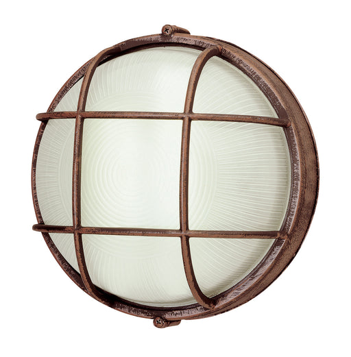 Aria 1-Light Bulkhead in Rust with Ribbed Frosted Glass