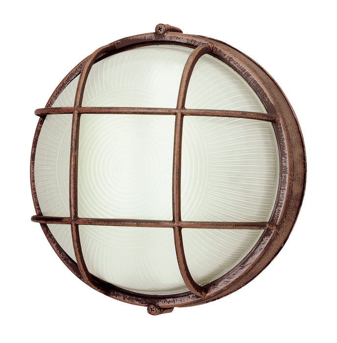 Aria 1-Light Bulkhead in Rust with Ribbed Frosted Glass