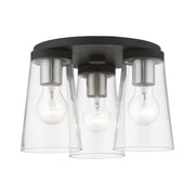 Cityview 3-Light Large Flush Mount in Black with Brushed Nickel Accents