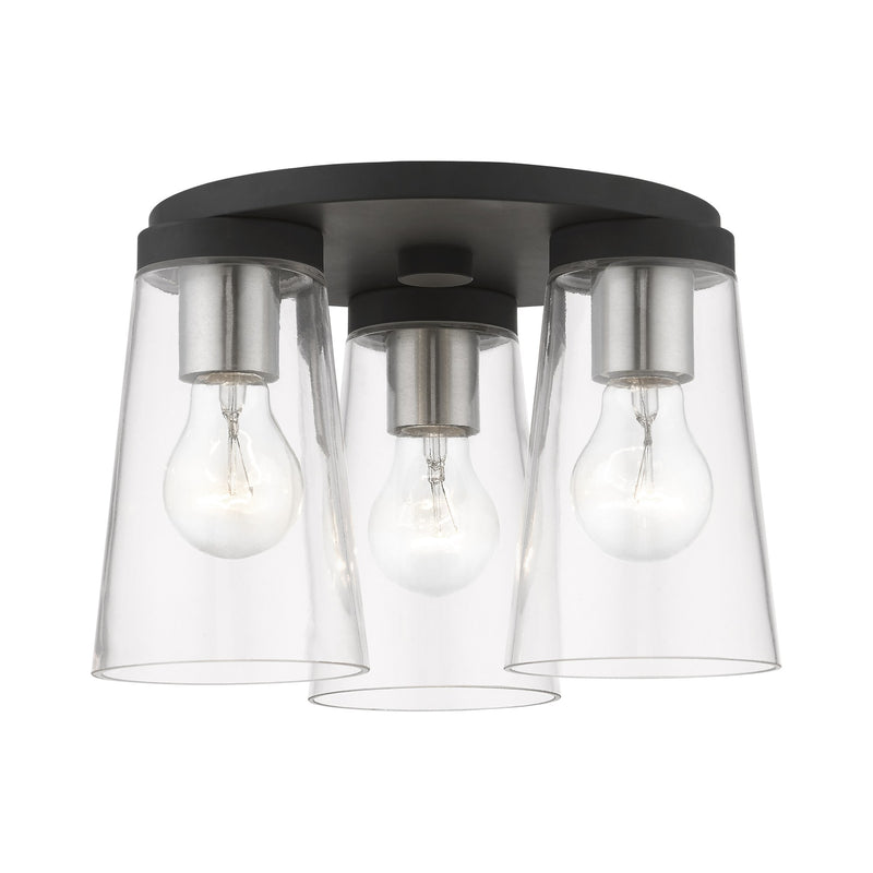 Cityview 3-Light Large Flush Mount in Black with Brushed Nickel Accents