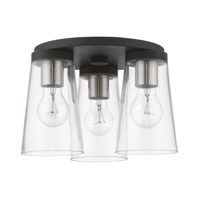 Cityview 3-Light Large Flush Mount in Black with Brushed Nickel Accents