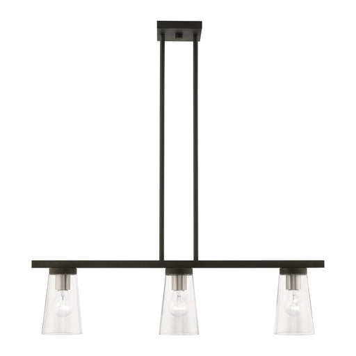 Cityview 3-Light Linear Chandelier in Black with Brushed Nickel Accents