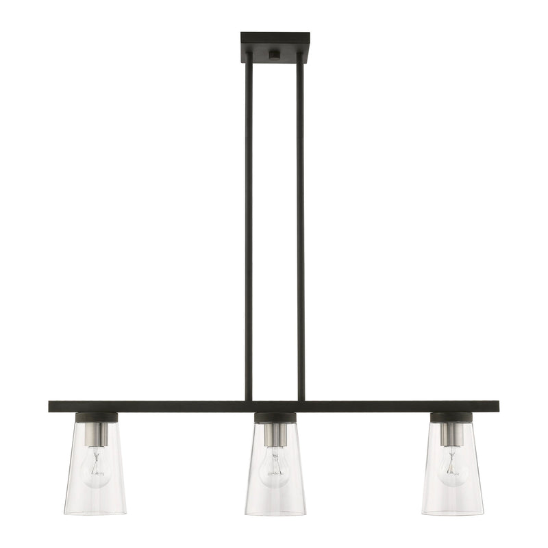 Cityview 3-Light Linear Chandelier in Black with Brushed Nickel Accents