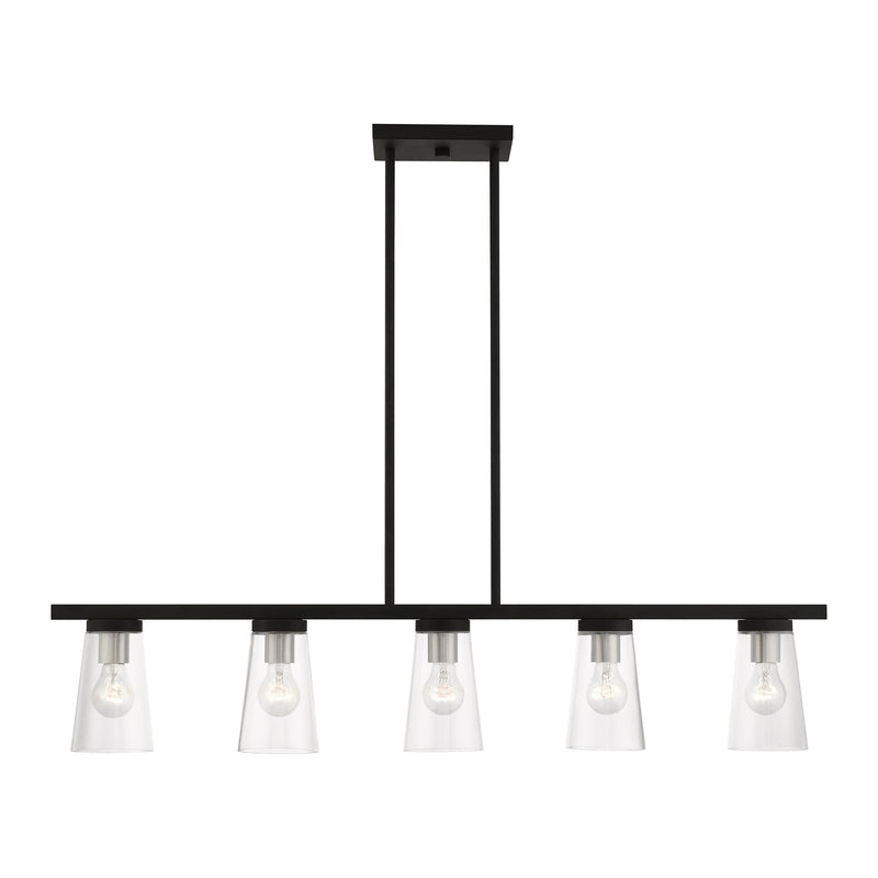 Cityview 5-Light Linear Chandelier in Black with Brushed Nickel Accents
