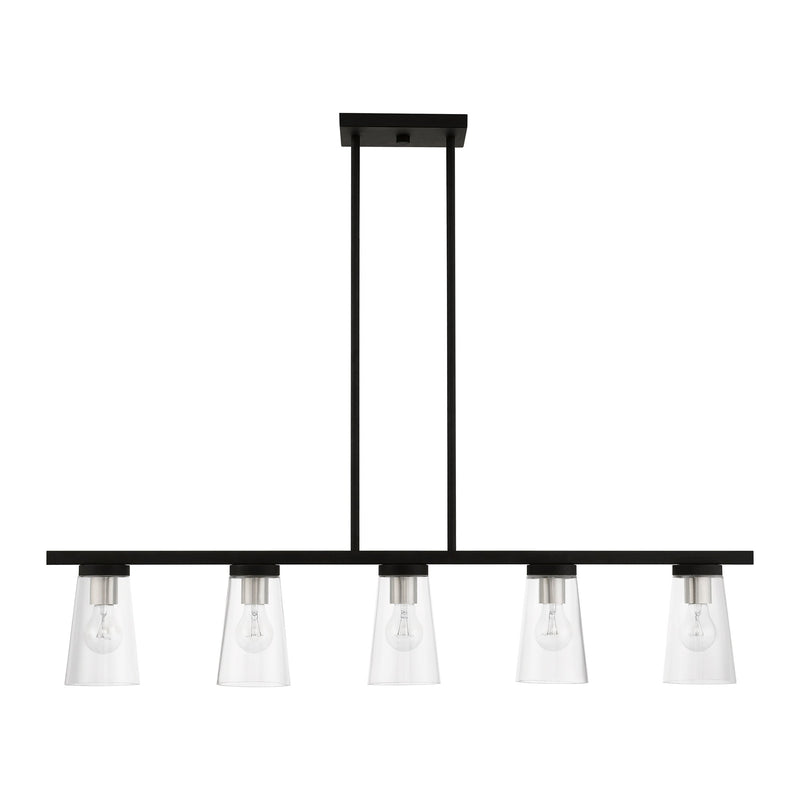 Cityview 5-Light Linear Chandelier in Black with Brushed Nickel Accents