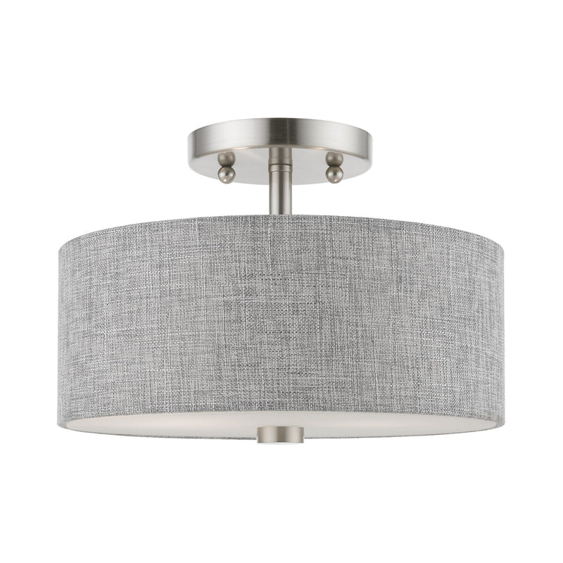 Dakota 2-Light Semi-Flush Mount in Brushed Nickel with Shiny White Accents