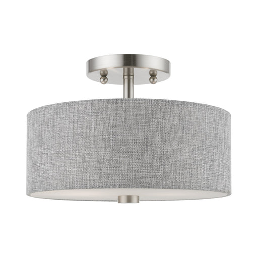 Dakota 2-Light Semi-Flush Mount in Brushed Nickel with Shiny White Accents