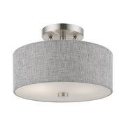 Dakota 2-Light Semi-Flush Mount in Brushed Nickel with Shiny White Accents
