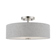Dakota 3-Light Semi-Flush Mount in Brushed Nickel with Shiny White Accents