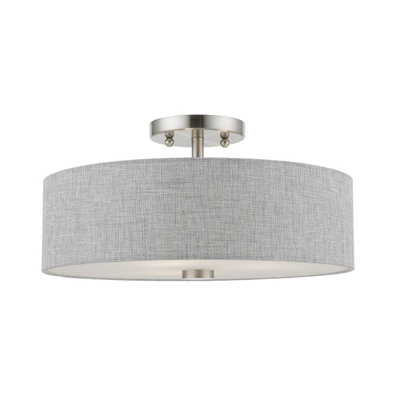Dakota 3-Light Semi-Flush Mount in Brushed Nickel with Shiny White Accents