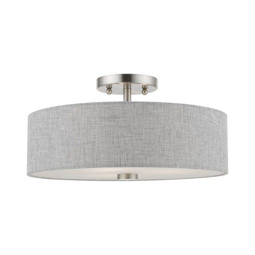 Dakota 3-Light Semi-Flush Mount in Brushed Nickel with Shiny White Accents