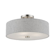 Dakota 3-Light Semi-Flush Mount in Brushed Nickel with Shiny White Accents
