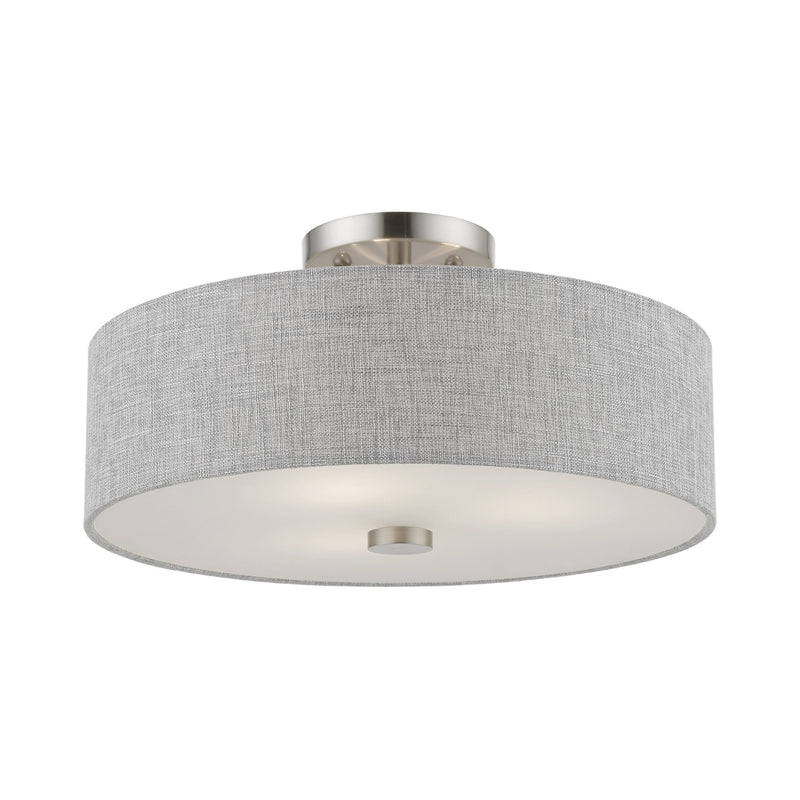 Dakota 3-Light Semi-Flush Mount in Brushed Nickel with Shiny White Accents