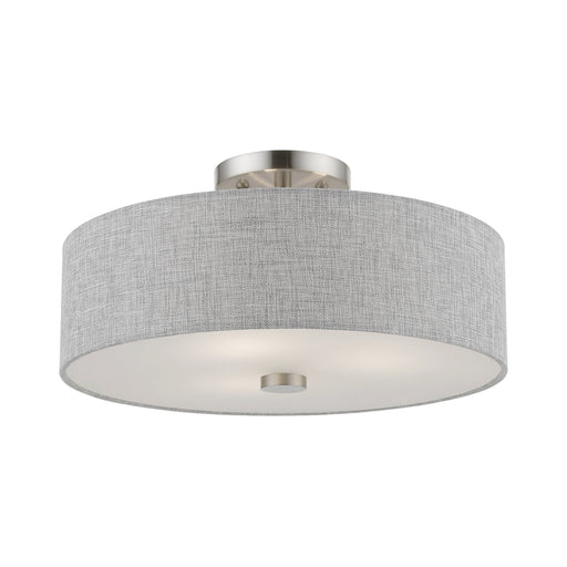 Dakota 3-Light Semi-Flush Mount in Brushed Nickel with Shiny White Accents