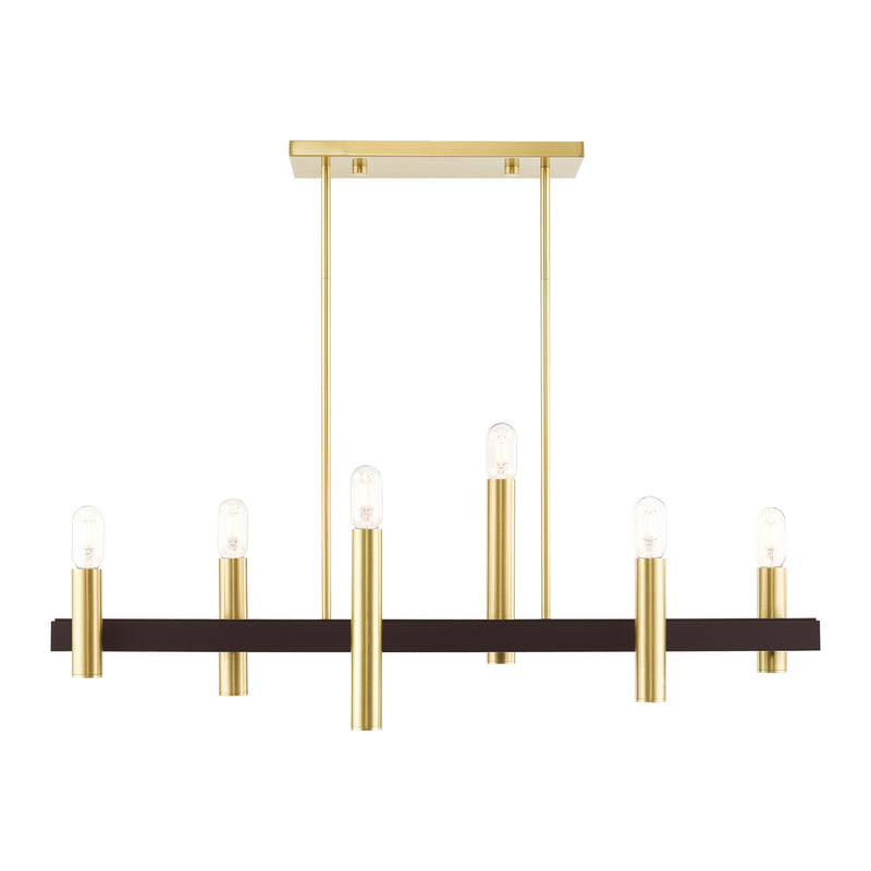 Helsinki 6-Light Linear Chandelier in Satin Brass with Bronze Accents