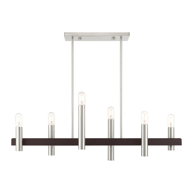 Helsinki 6-Light Linear Chandelier in Brushed Nickel with Bronze Accents