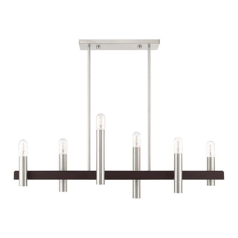 Helsinki 6-Light Linear Chandelier in Brushed Nickel with Bronze Accents