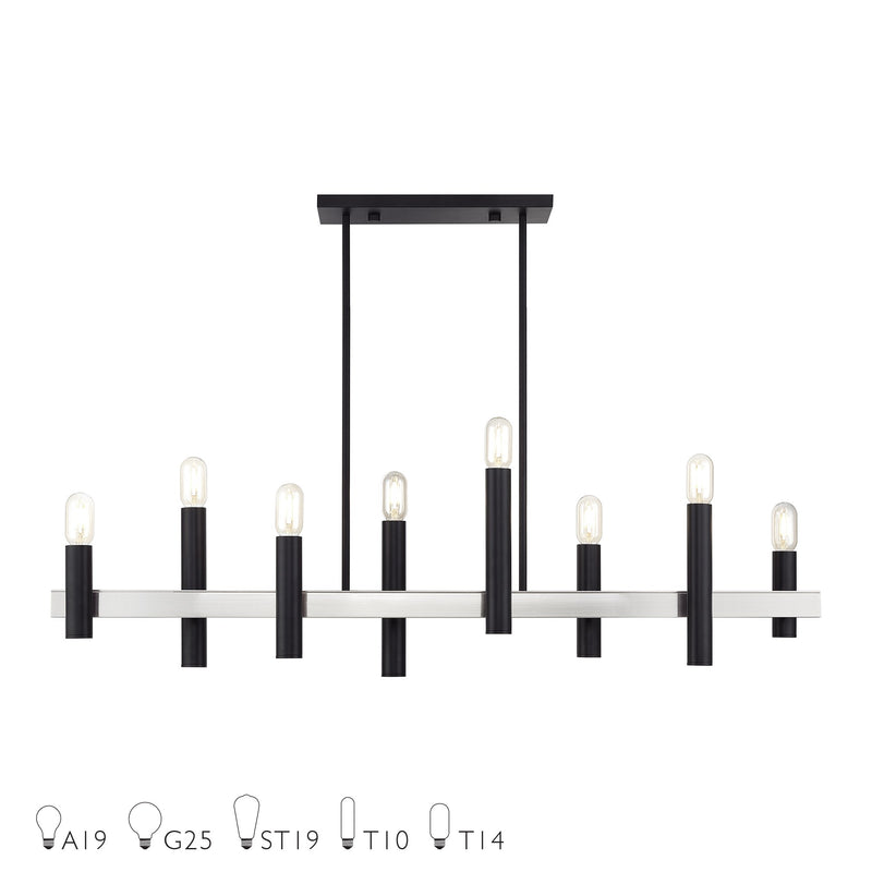 Helsinki 8-Light Linear Chandelier in Black with Brushed Nickel Accents