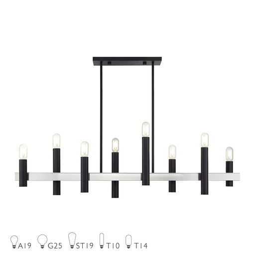 Helsinki 8-Light Linear Chandelier in Black with Brushed Nickel Accents