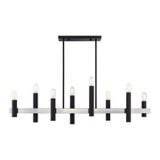 Helsinki 8-Light Linear Chandelier in Black with Brushed Nickel Accents