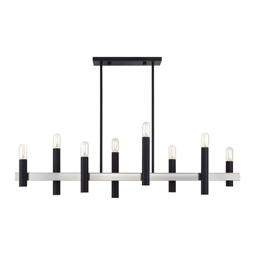 Helsinki 8-Light Linear Chandelier in Black with Brushed Nickel Accents