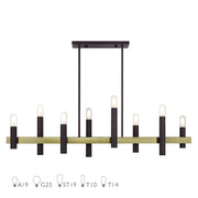 Helsinki 8-Light Linear Chandelier in Bronze with Antique Brass Accents