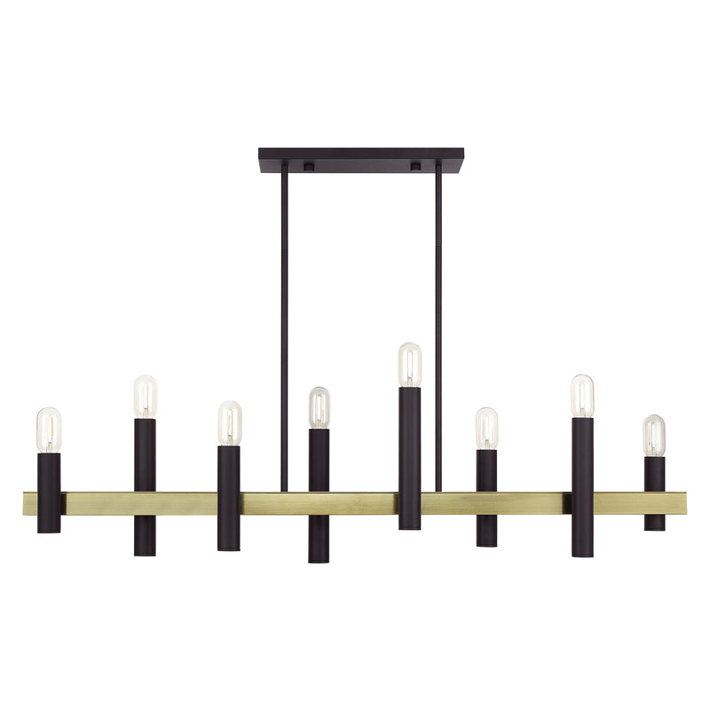 Helsinki 8-Light Linear Chandelier in Bronze with Antique Brass Accents