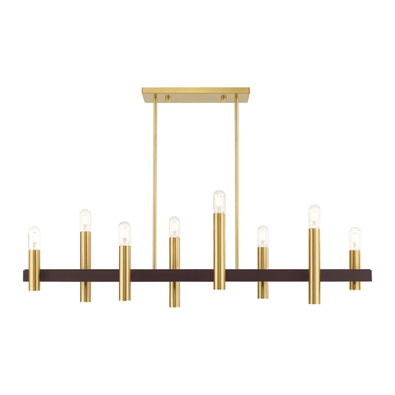Helsinki 8-Light Linear Chandelier in Satin Brass with Bronze Accents