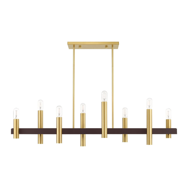 Helsinki 8-Light Linear Chandelier in Satin Brass with Bronze Accents