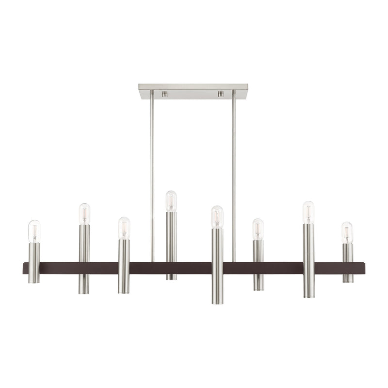 Helsinki 8-Light Linear Chandelier in Brushed Nickel with Bronze Accents