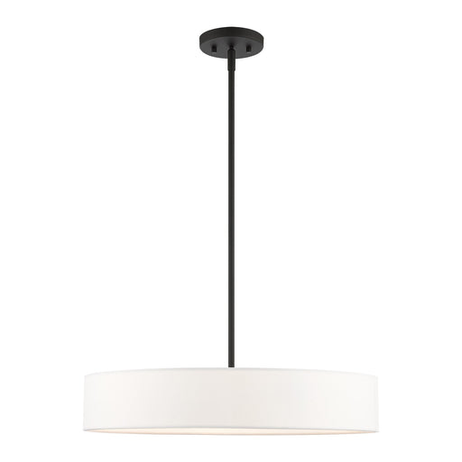 Venlo 4-Light Drum Pendant with Off-White Shade in Black with Brushed Nickel Accents