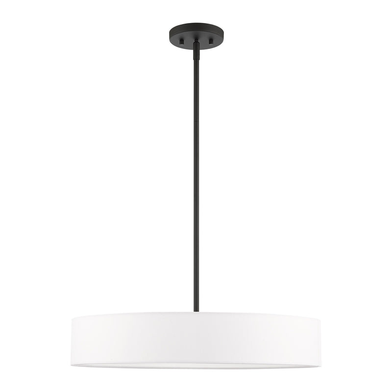 Venlo 4-Light Drum Pendant with Off-White Shade in Black with Brushed Nickel Accents