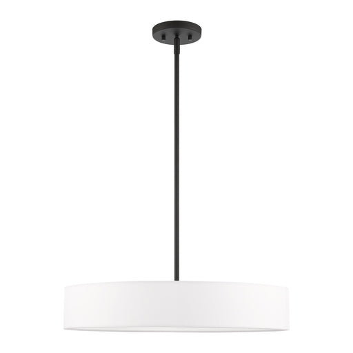 Venlo 4-Light Drum Pendant with Off-White Shade in Black with Brushed Nickel Accents