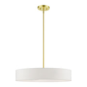 Venlo 4-Light Drum Pendant with Off-White Shade in Satin Brass with Shiny White Accents