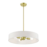 Venlo 4-Light Drum Pendant with Off-White Shade in Satin Brass with Shiny White Accents