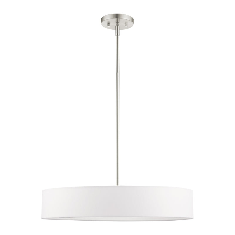 Venlo 4-Light Drum Pendant with Off-White Shade in Brushed Nickel